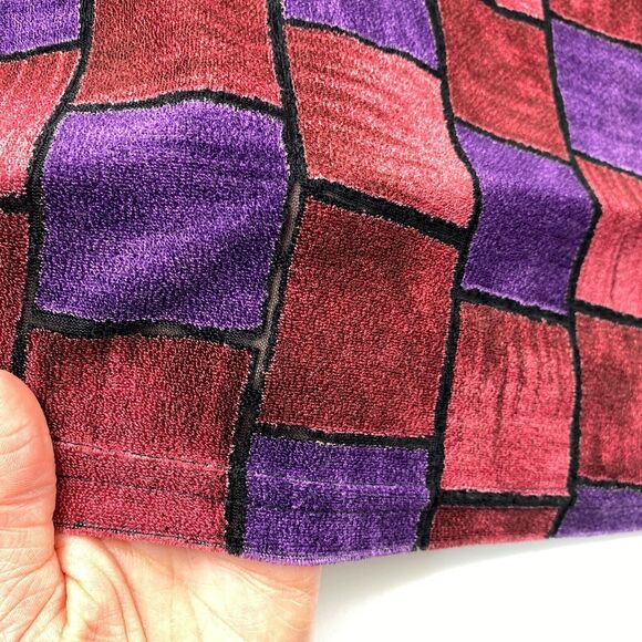 VTG 90's Notations Velvet Geometric Red Purple Womens XL Boxy Blouse Artsy Funky - Picture 9 of 11